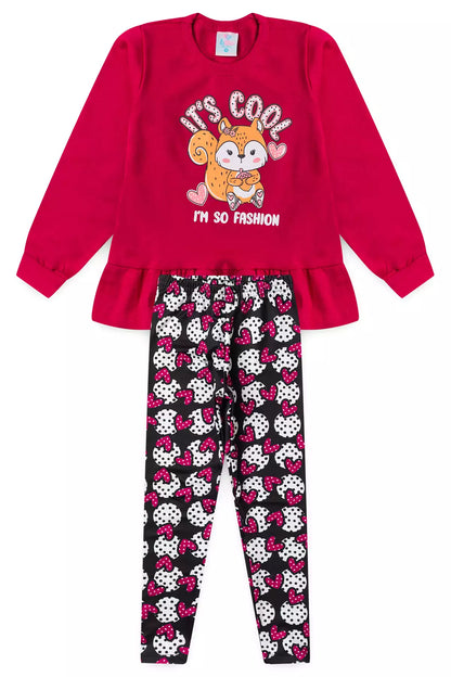 Conjunto de Inverno Infantil Menina Raposa Fashion Pink