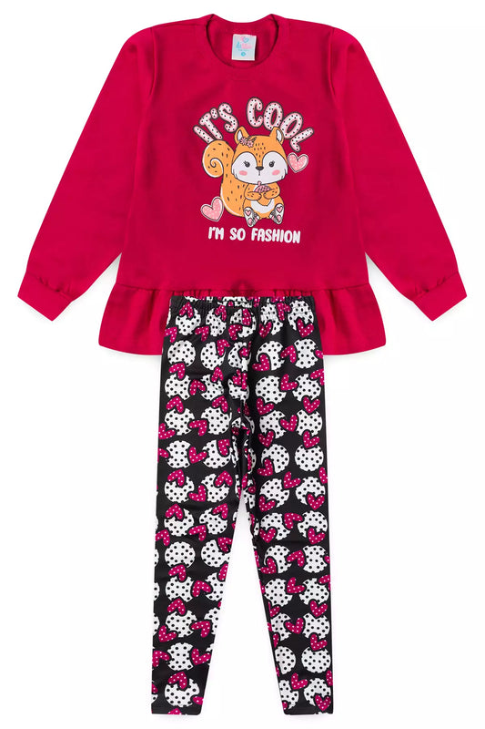 Conjunto de Inverno Infantil Menina Raposa Fashion Pink