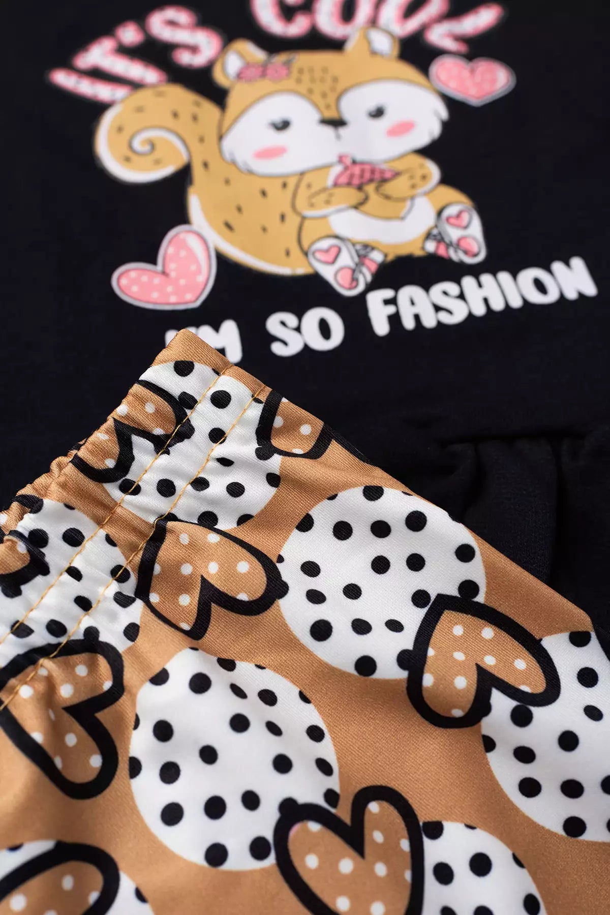 Conjunto de Inverno Infantil Menina Raposa Fashion Preto