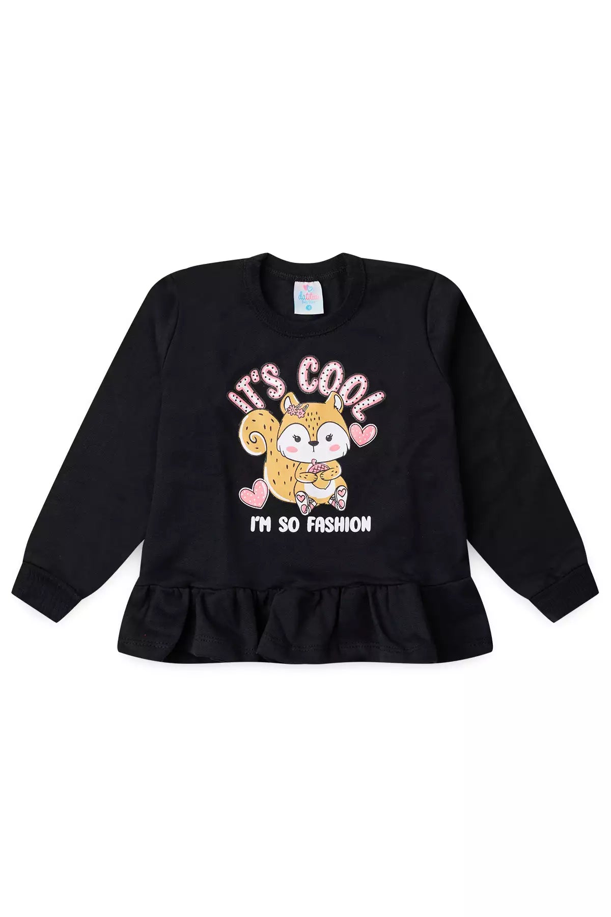 Conjunto de Inverno Infantil Menina Raposa Fashion Preto