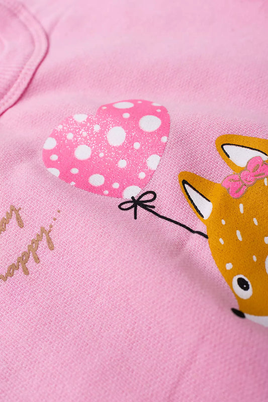 Conjunto de Inverno Infantil Menina Raposinha Feliz Rosa