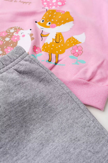 Conjunto de Inverno Infantil Menina Raposinha Feliz Rosa
