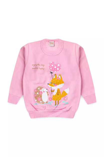 Conjunto de Inverno Infantil Menina Raposinha Feliz Rosa