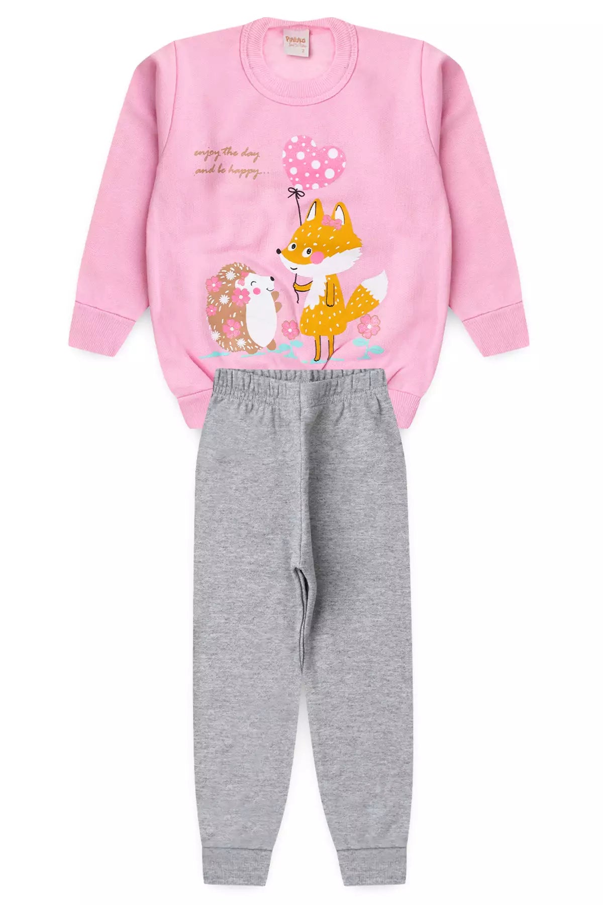 Conjunto de Inverno Infantil Menina Raposinha Feliz Rosa