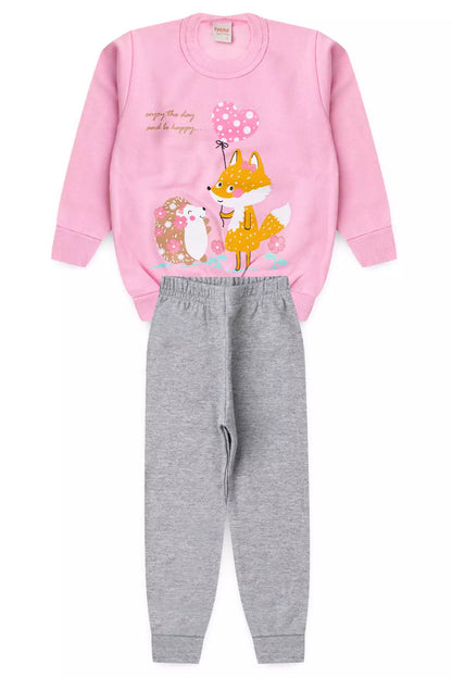 Conjunto de Inverno Infantil Menina Raposinha Feliz Rosa