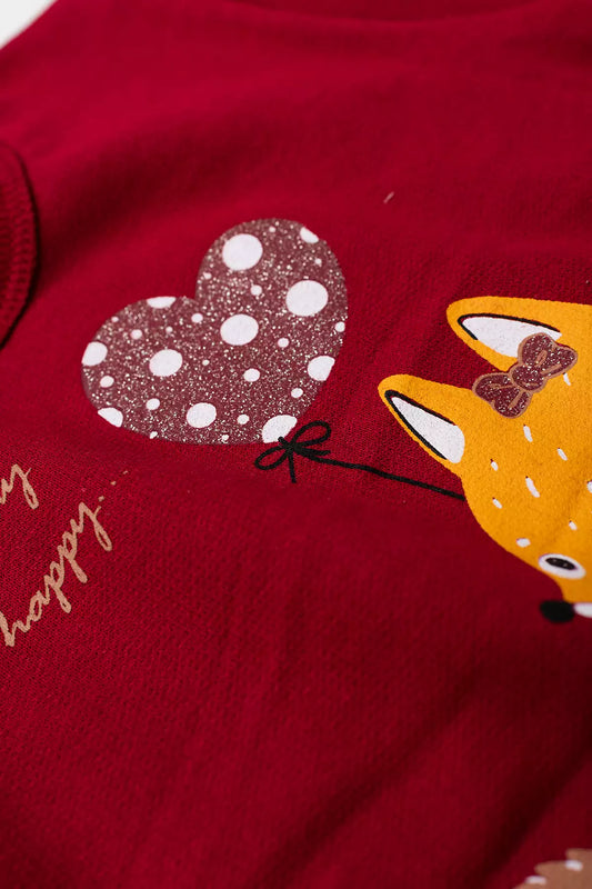Conjunto de Inverno Infantil Menina Raposinha Feliz Vermelho
