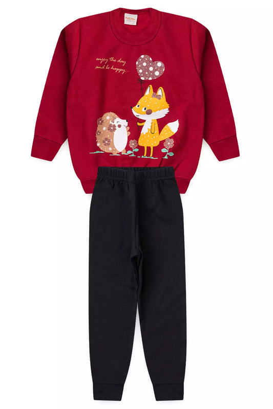 Conjunto de Inverno Infantil Menina Raposinha Feliz Vermelho