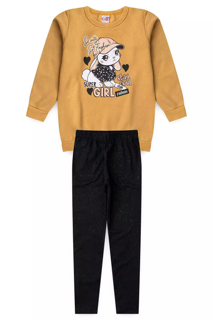 Conjunto de Inverno Infantil Menina Super Girl Marrom