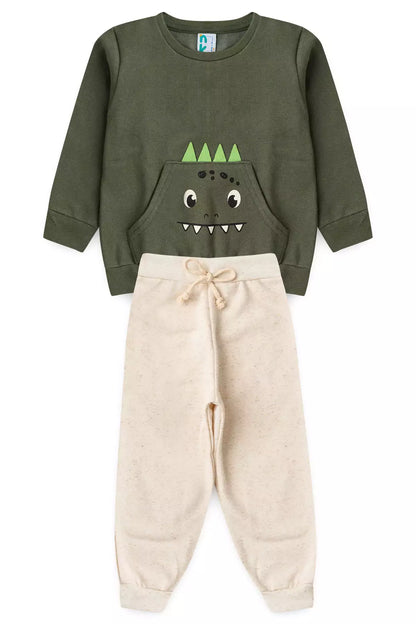 Conjunto de Inverno Infantil Menino Carinha Dino Verde