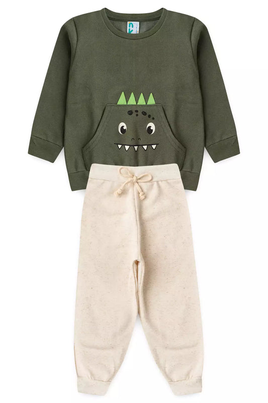 Conjunto de Inverno Infantil Menino Carinha Dino Verde