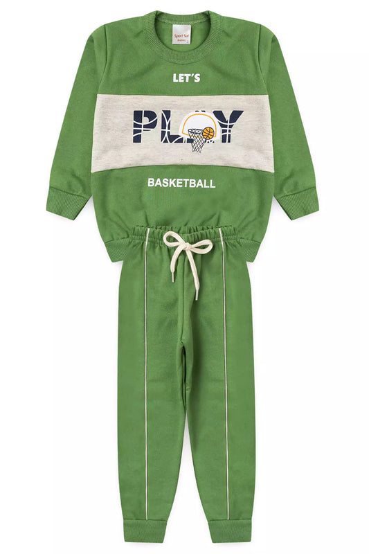 Conjunto de Inverno Infantil Menino Play Basketball Verde
