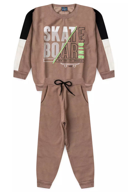 Conjunto de Inverno Infantil Menino Skate Board Marrom
