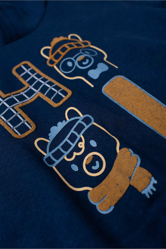 Conjunto de Inverno Infantil Menino Ursinho Cute Marinho