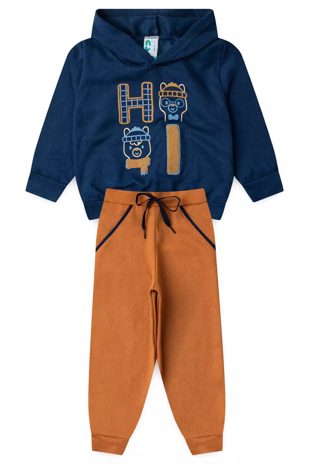 Conjunto de Inverno Infantil Menino Ursinho Cute Marinho