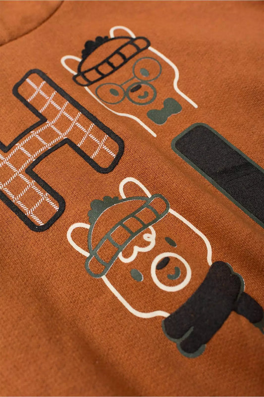 Conjunto de Inverno Infantil Menino Ursinho Cute Marrom