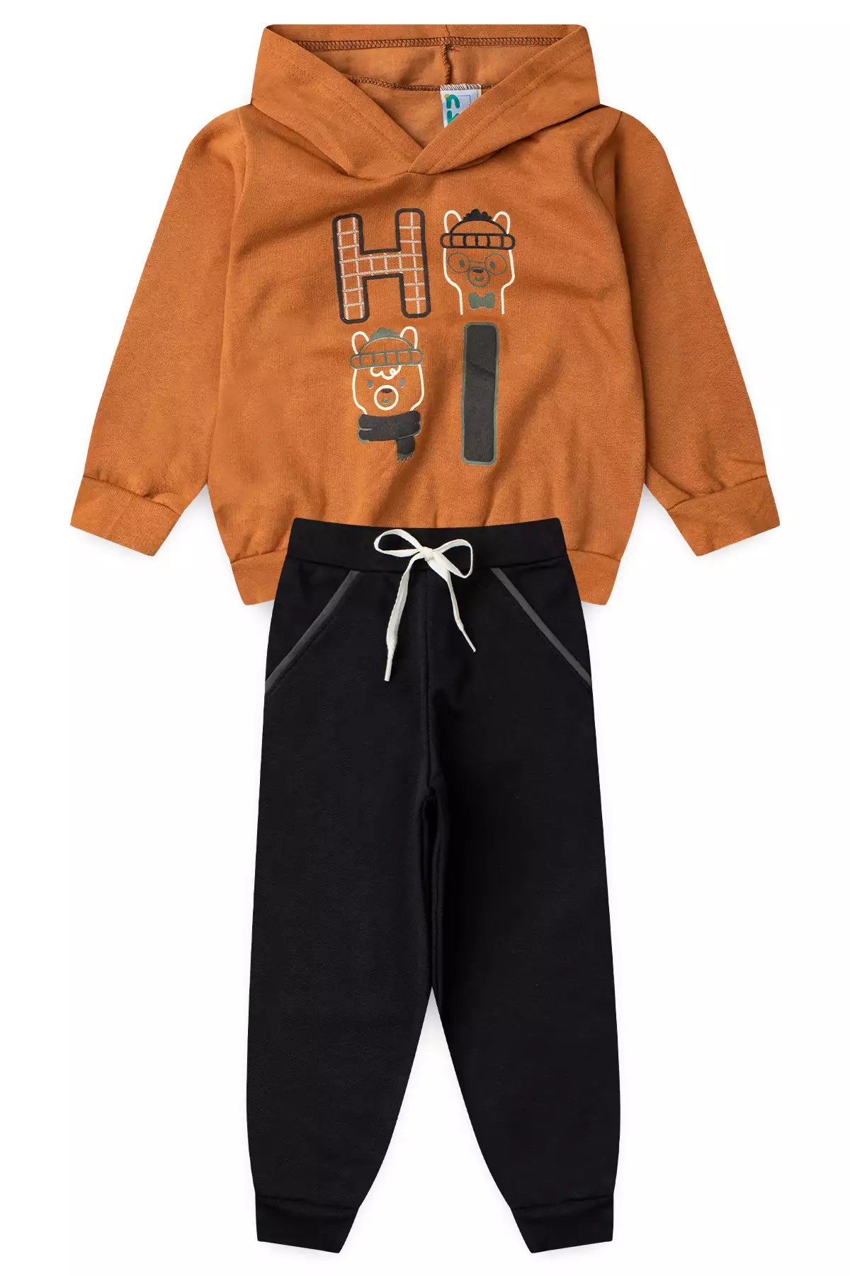 Conjunto de Inverno Infantil Menino Ursinho Cute Marrom