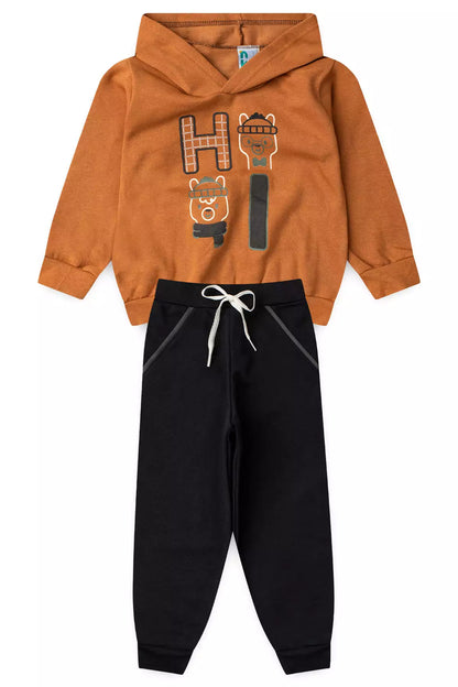 Conjunto de Inverno Infantil Menino Ursinho Cute Marrom