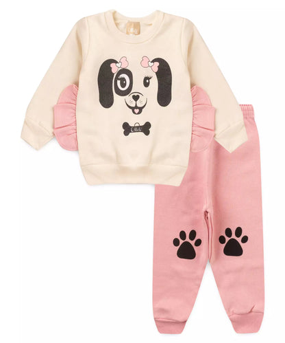 Conjunto de Inverno para Bebê Menina Cachorrinho Marfim