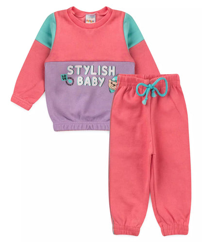 Conjunto de Inverno para Bebê Menina Estampado Salmão