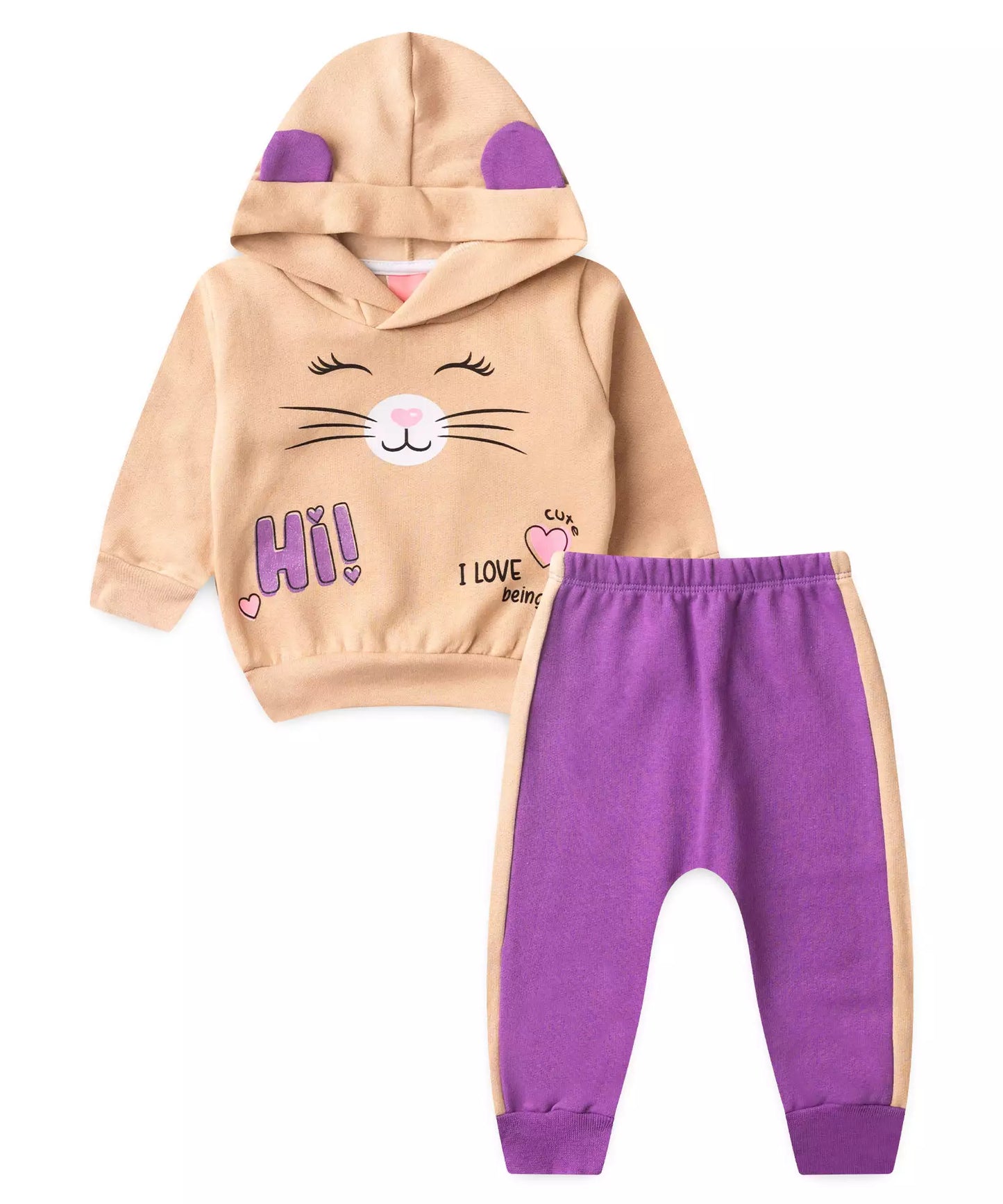 Conjunto de Inverno para Bebê Menina Gatinho Bege