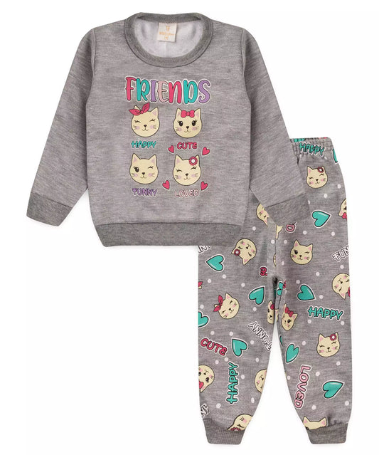 Conjunto de Inverno para Bebê Menina Gatinho Mescla