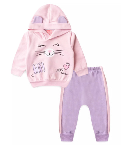 Conjunto de Inverno para Bebê Menina Gatinho em Rosa