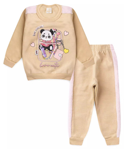 Conjunto de Inverno para Bebê Menina Pandinha Bege