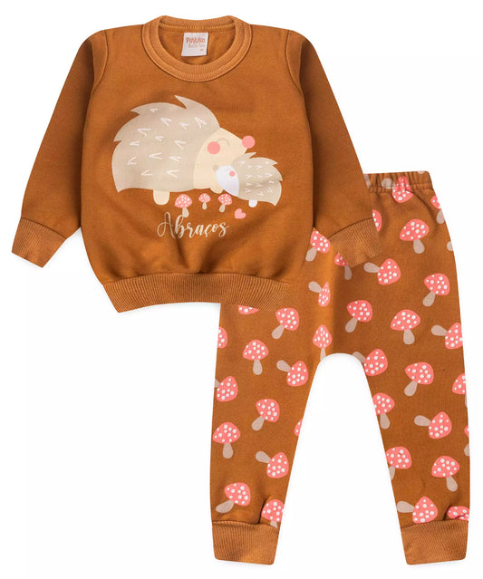 Conjunto de Inverno para Bebê Menina Porco Espinho Marrom