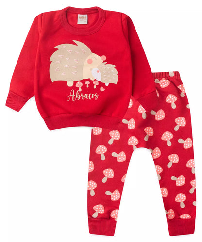 Conjunto de Inverno para Bebê Menina Porco Espinho Vermelho