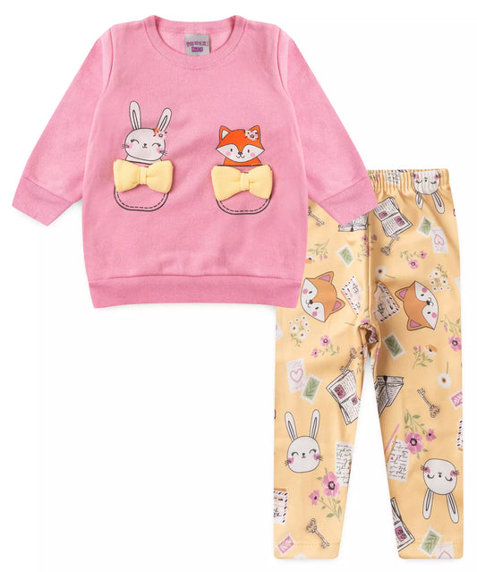 Conjunto de Inverno para Bebê Menina Raposa Pink