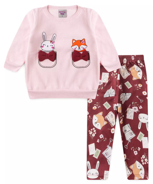 Conjunto de Inverno para Bebê Menina Raposa Rosa