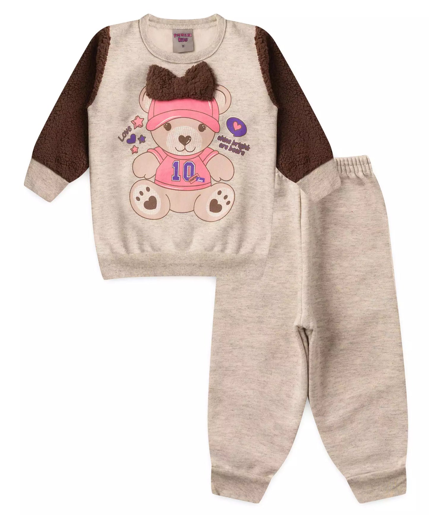 Conjunto de Inverno para Bebê Menina Ursinho Mescla