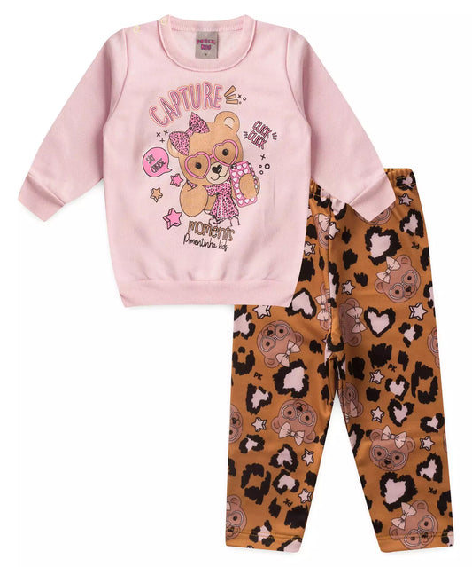 Conjunto de Inverno para Bebê Menina no Ursinho Rosa