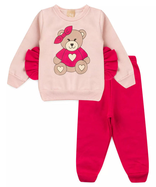 Conjunto de Inverno para Bebê Menina Ursinho Rosa