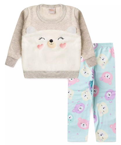 Conjunto de Inverno para Bebê Menina Urso Fofo Mescla