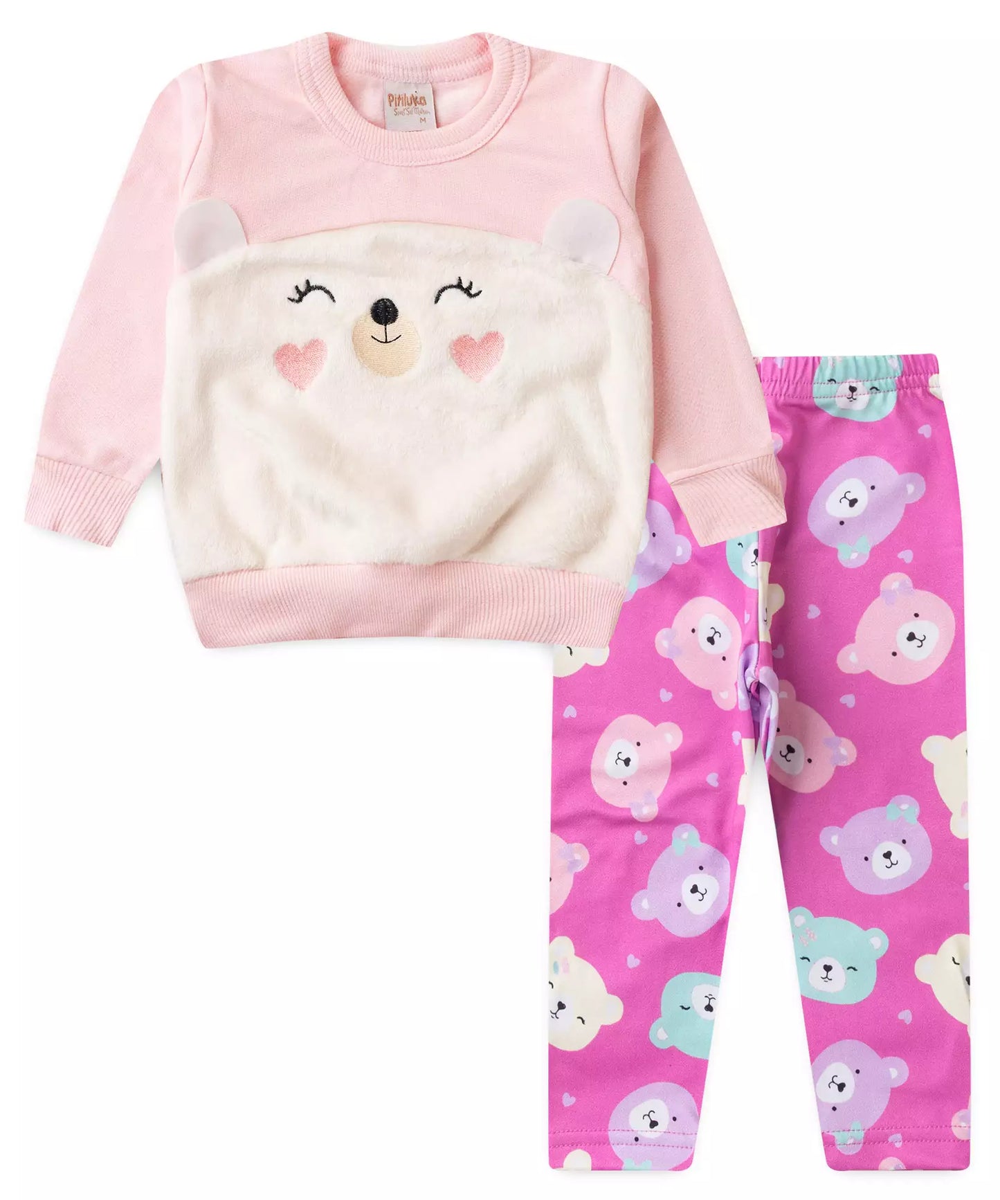Conjunto de Inverno para Bebê Menina Urso Fofo Rosa