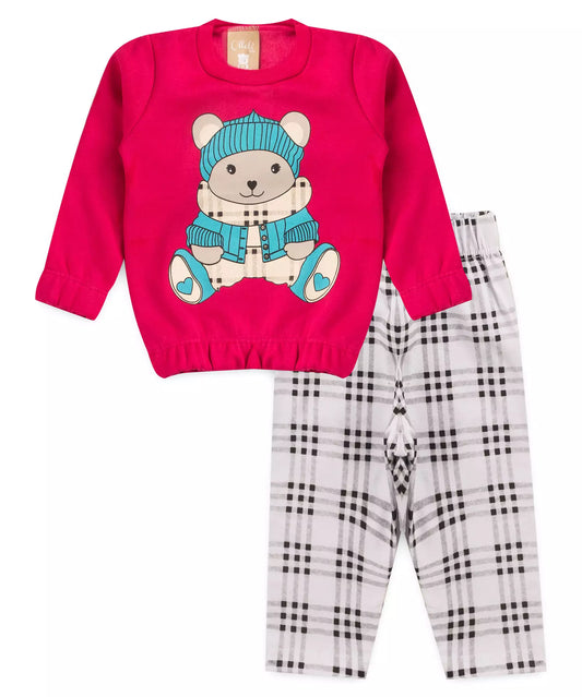 Conjunto de Inverno para Bebê Menina Urso Pink