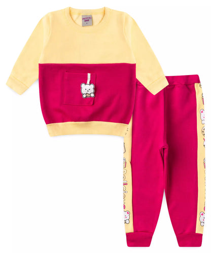 Conjunto de Inverno para Bebê Menina Urso em Pink