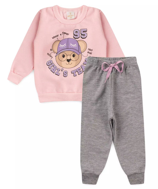 Conjunto de Inverno para Bebê Menina Urso Rosa