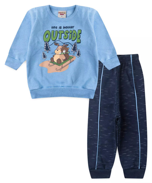 Conjunto de Inverno para Bebê Menino Bichinhos Azul