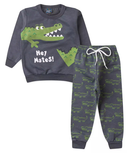 Conjunto de Inverno para Bebê Menino Jacarezinho Chumbo