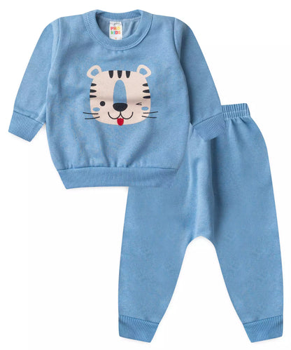 Conjunto de Inverno para Bebê Menino Tigre Divertido Azul