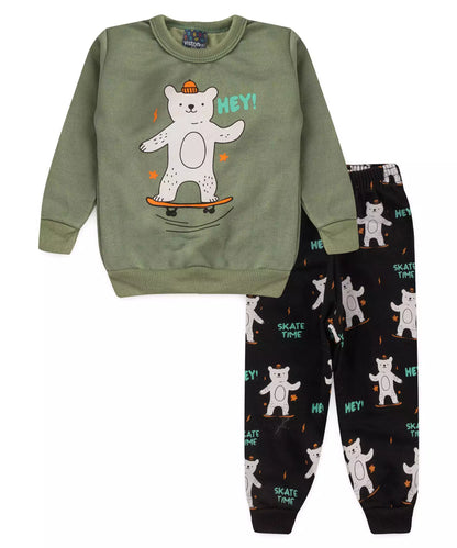 Conjunto de Inverno para Bebê Menino em Urso Verde