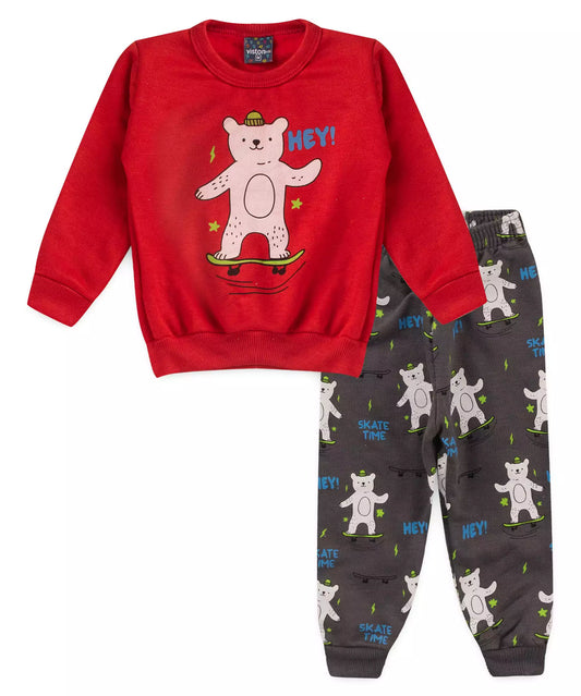 Conjunto de Inverno para Bebê Menino Urso Vermelho