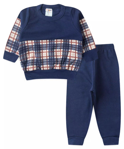 Conjunto de Inverno para Bebê Menino Xadrez Marinho