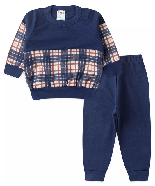 Conjunto de Inverno para Bebê Menino Xadrez Marinho