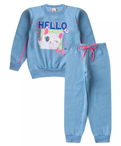 Conjunto de Inverno para Menina Gatinho Fofo Azul