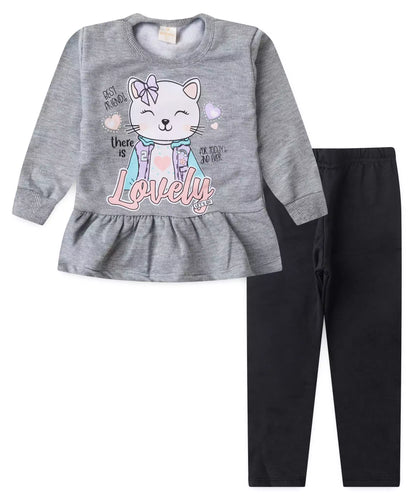 Conjunto de Inverno para Menina Gatinho Mescla