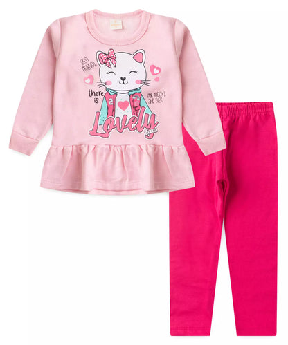 Conjunto de Inverno para Menina Gatinho no Rosa