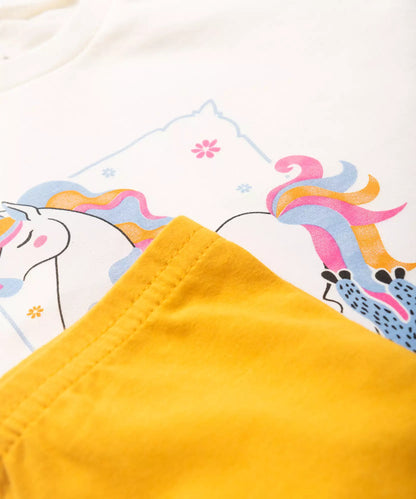 Conjunto de Inverno para Menina Estampado Unicórnio Marfim